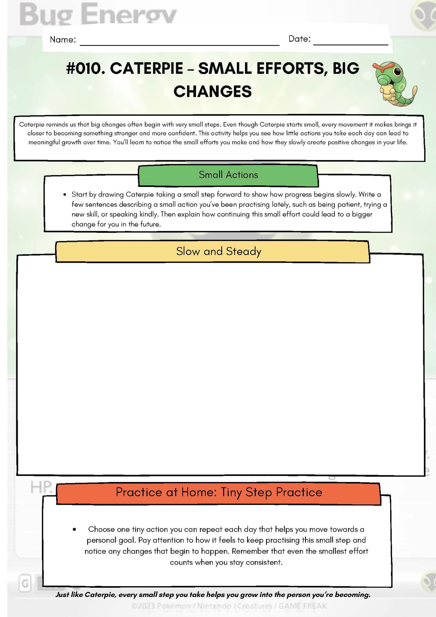 Pokemon SEL Worksheet: Caterpie: Small Efforts, Big Changes (SEL Resource #010) Classroom Resources for Kids