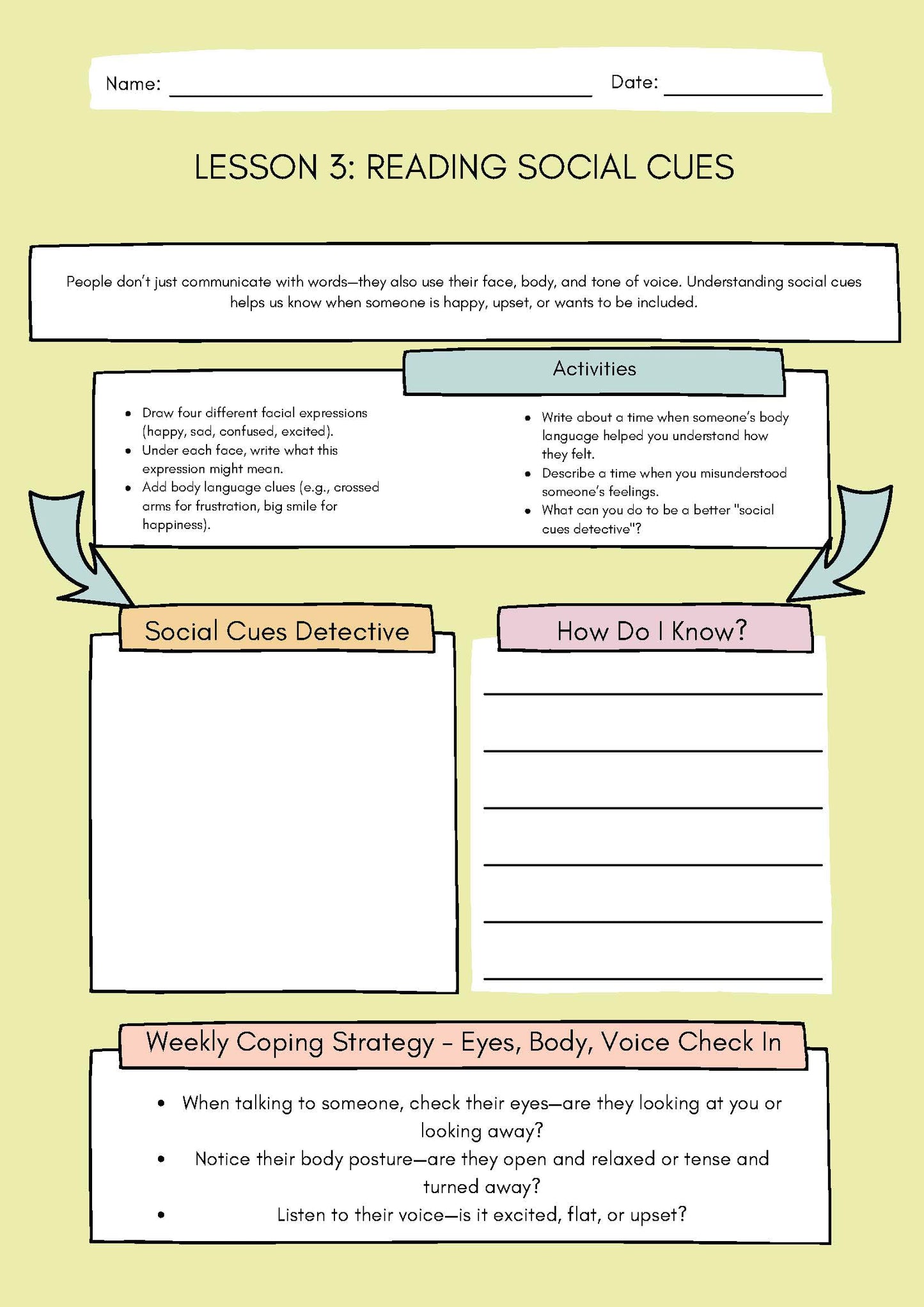 3. Reading Social Cues (Social Skills Worksheet) Classroom Resources for Kids