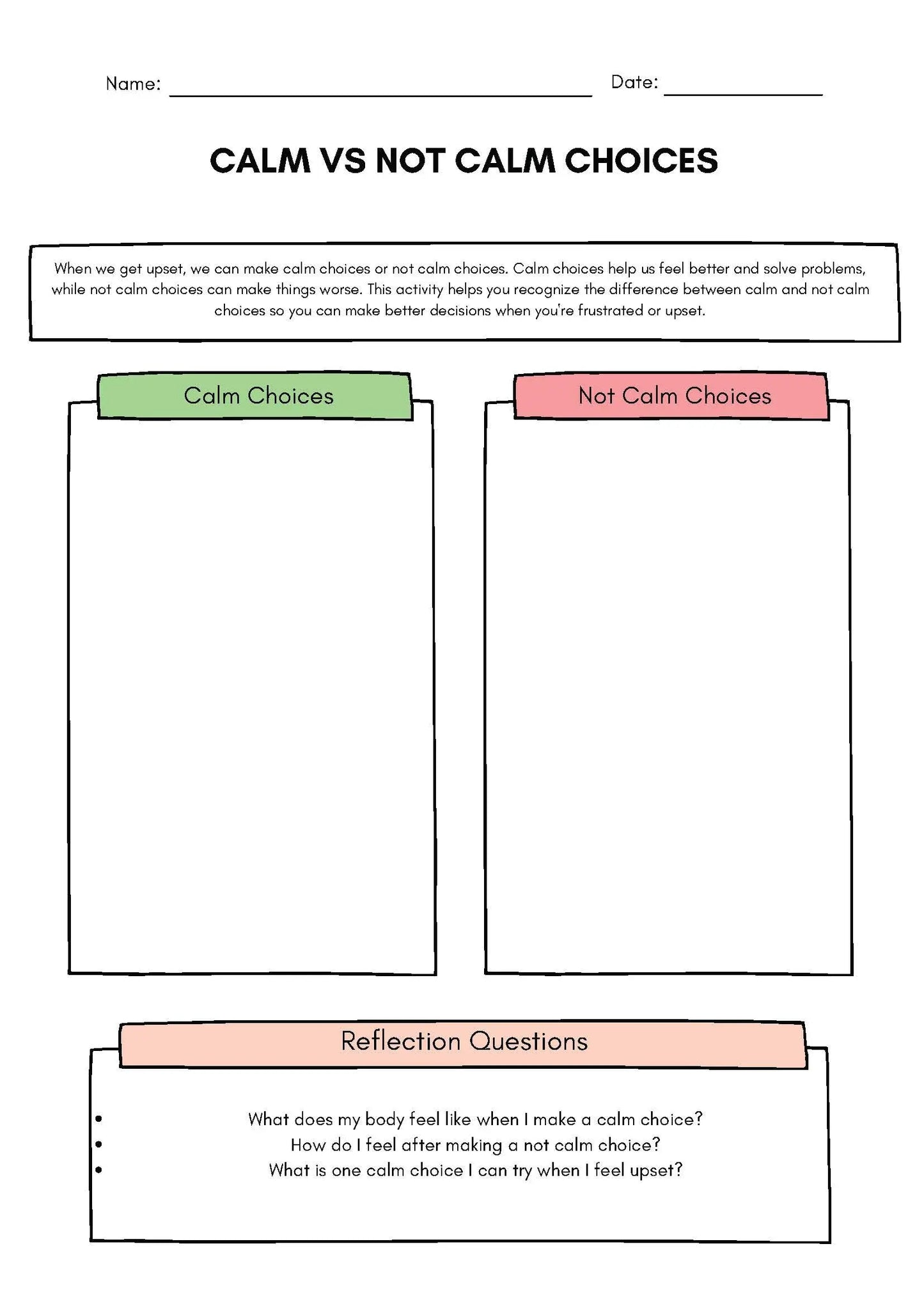 Calm vs. Not Calm Choices Sorting Activity Classroom Resources for Kids