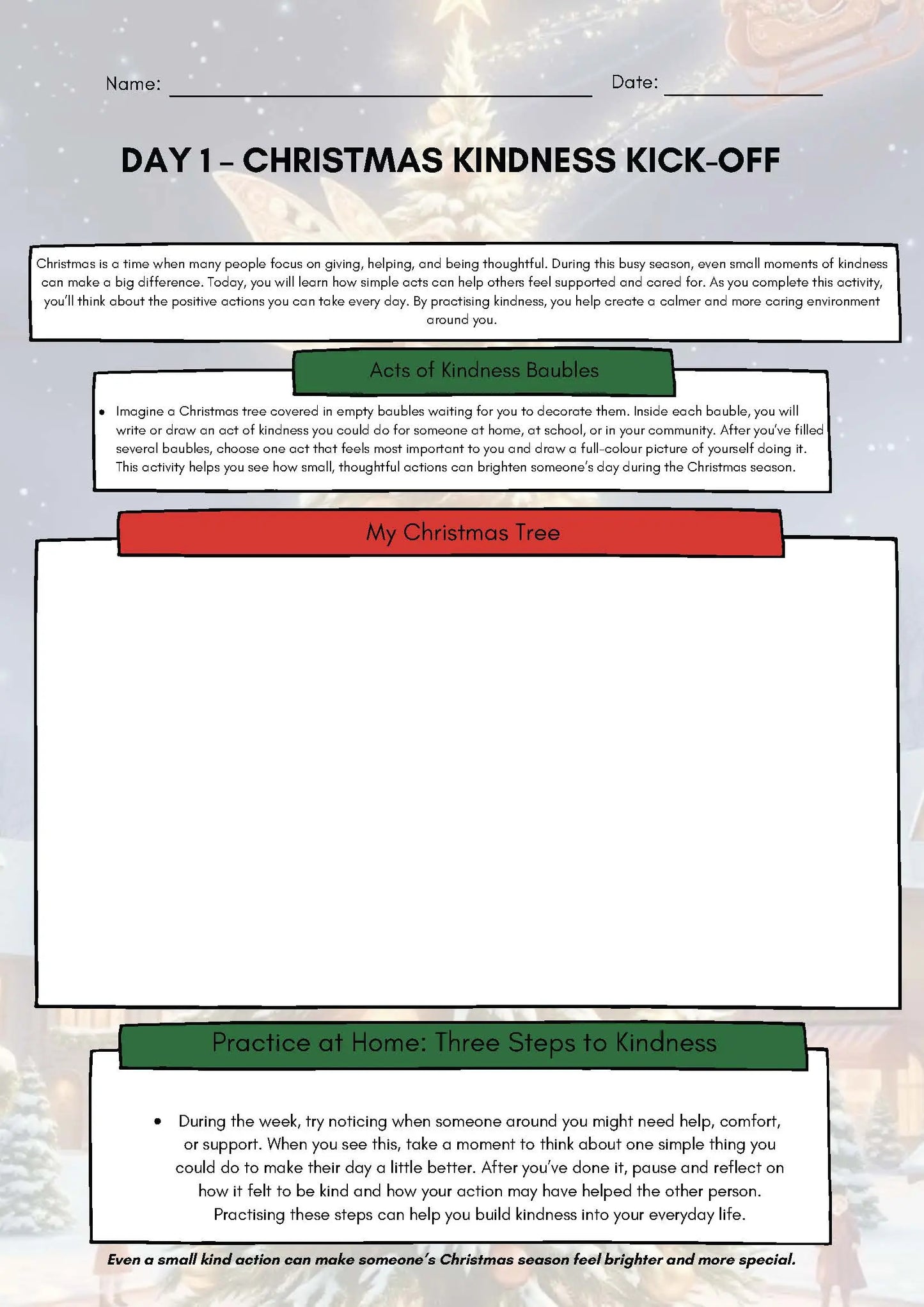 Christmas SEL Advent Calendar - 25 Days of Wellbeing Worksheets Complete Bundle Classroom Resources for Kids