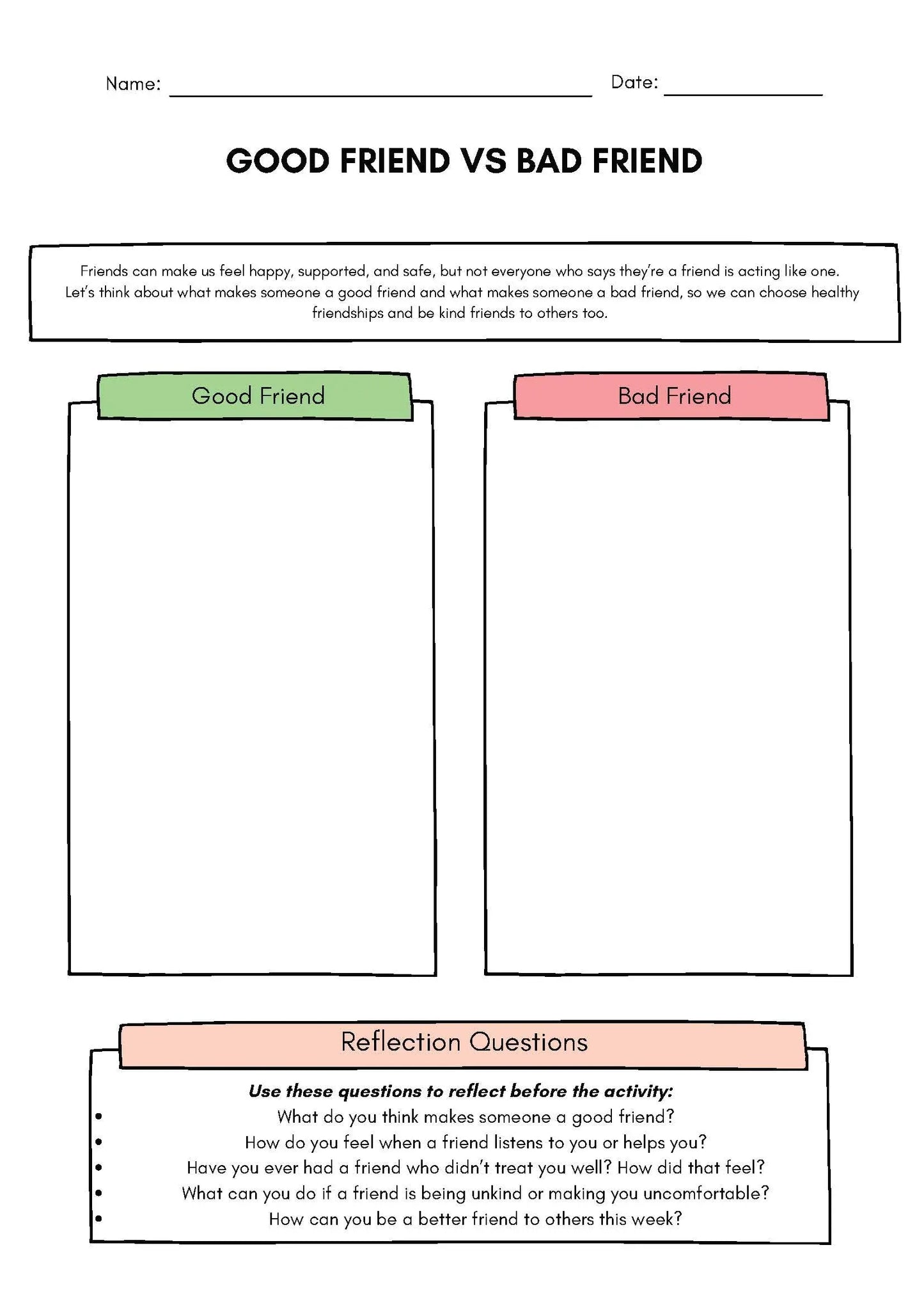 Good Friend vs Bad Friend – Social Skills & Friendship Sorting Activity Classroom Resources for Kids