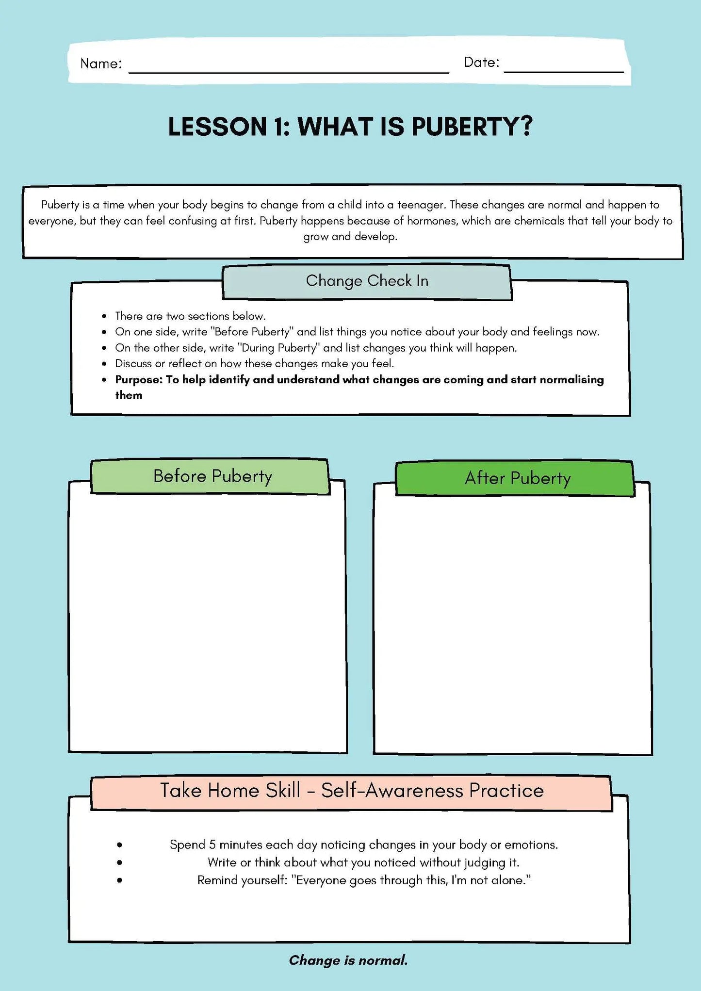 Puberty Workbook for Boys – 10 Printable Worksheets Classroom Resources for Kids