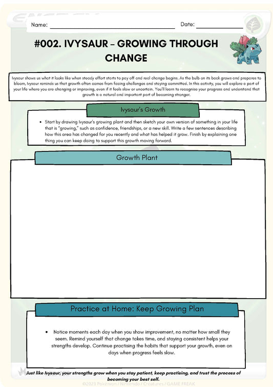 Pokemon SEL Worksheet: Ivysaur: Growing Through Change (SEL Resource #002) Classroom Resources for Kids