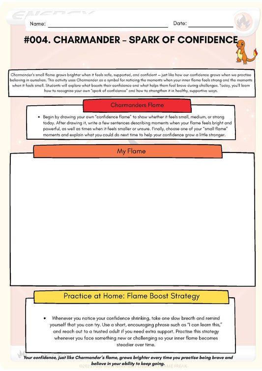 Pokemon SEL Worksheet: Charmander: Spark of Confidence (SEL Resource #004) Classroom Resources for Kids