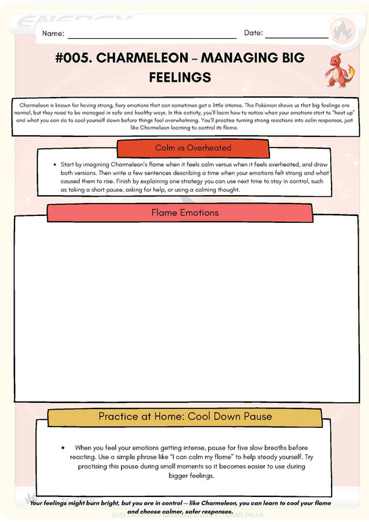 Pokemon SEL Worksheet: Charmeleon: Managing Big Feelings (SEL Resource #005) Classroom Resources for Kids