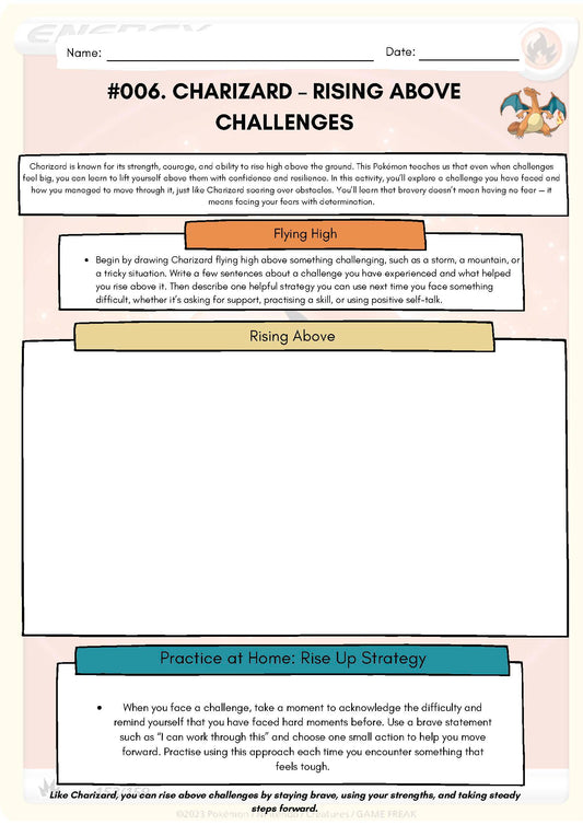 Pokemon SEL Worksheet: Charizard: Rising Above Challenges (SEL Resource #006) Classroom Resources for Kids