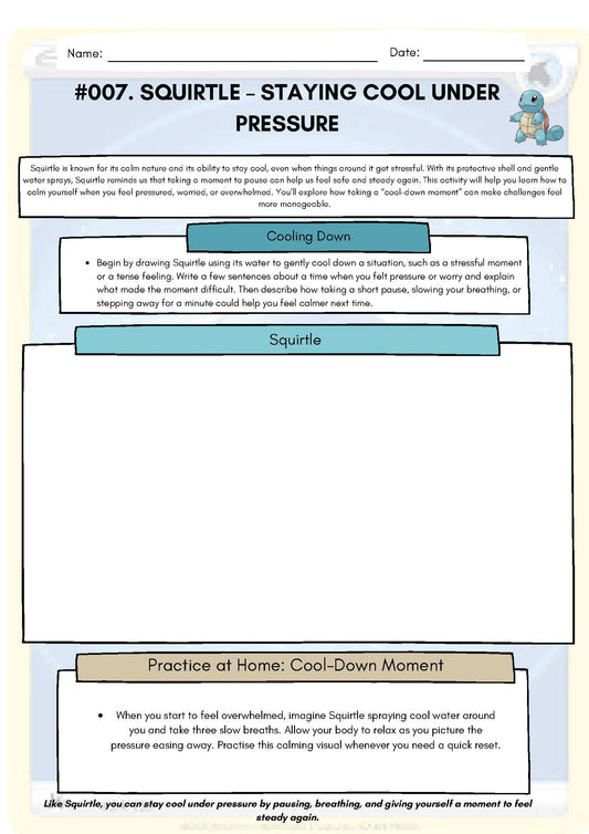Pokemon SEL Worksheet: Squirtle: Staying Cool Under Pressure (SEL Resource #007) Classroom Resources for Kids