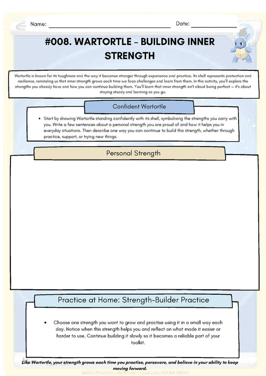 Pokemon SEL Worksheet: Wartortle: Building Inner Strength (SEL Resource #008) Classroom Resources for Kids