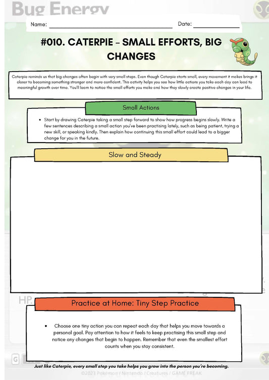 Pokemon SEL Worksheet: Caterpie: Small Efforts, Big Changes (SEL Resource #010) Classroom Resources for Kids