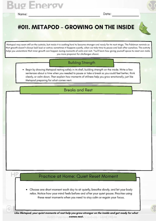 Pokemon SEL Worksheet: Metapod: Growing on the Inside (SEL Resource #011) Classroom Resources for Kids