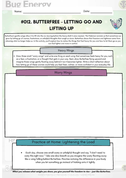 Pokemon SEL Worksheet: Butterfree: Letting Go and Lifting Up (SEL Resource #012) Classroom Resources for Kids