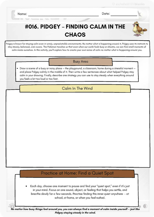Pokémon SEL Worksheet: Pidgey – Finding Calm in the Chaos (SEL Resource #016) Classroom Resources for Kids