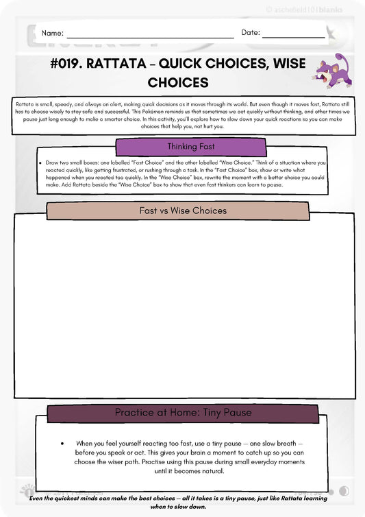 Pokémon SEL Worksheet: Rattata – Quick Choices, Wise Choices (SEL Resource #019) Classroom Resources for Kids