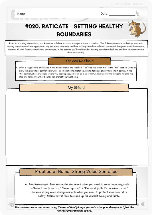 Pokémon SEL Worksheet: Raticate – Setting Healthy Boundaries (SEL Resource #020) Classroom Resources for Kids