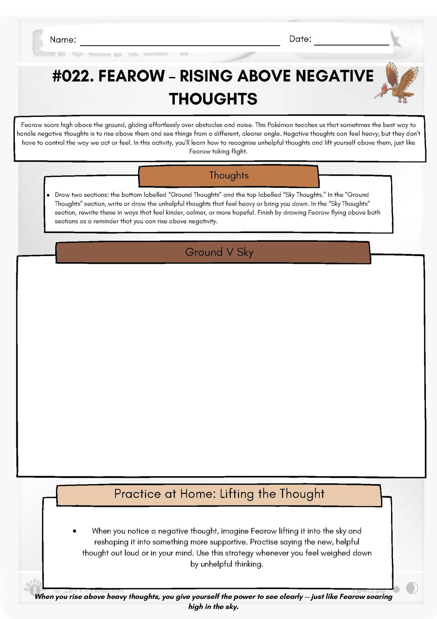 Pokémon SEL Worksheet: Fearow – Rising Above Negative Thoughts (SEL Resource #022) Classroom Resources for Kids