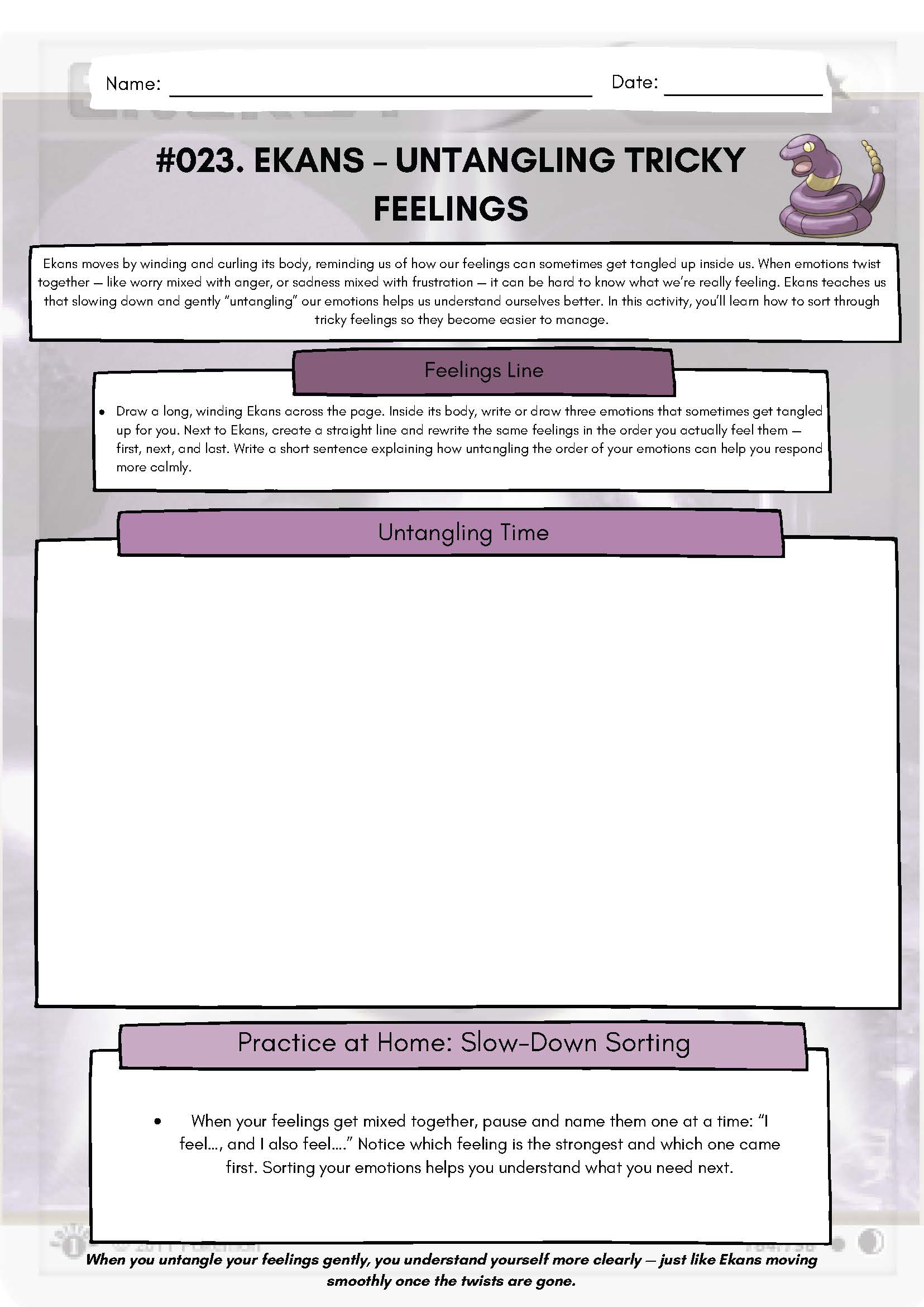 Pokémon SEL Worksheet: Ekans – Untangling Tricky Feelings (SEL Resource #023) Classroom Resources for Kids