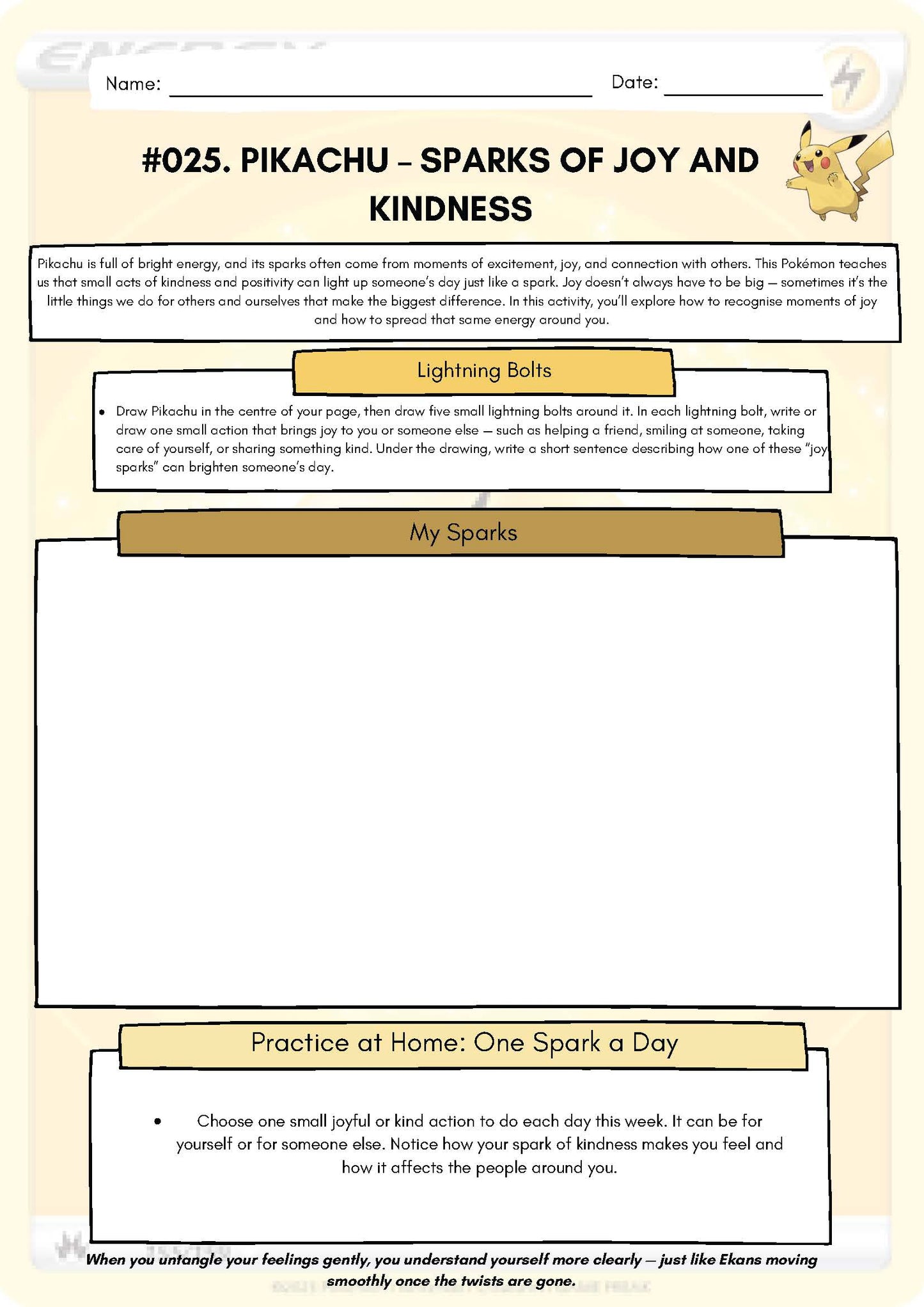 Pokémon SEL Worksheet: Pikachu – Sparks of Joy and Kindness (SEL Resource #025) Classroom Resources for Kids