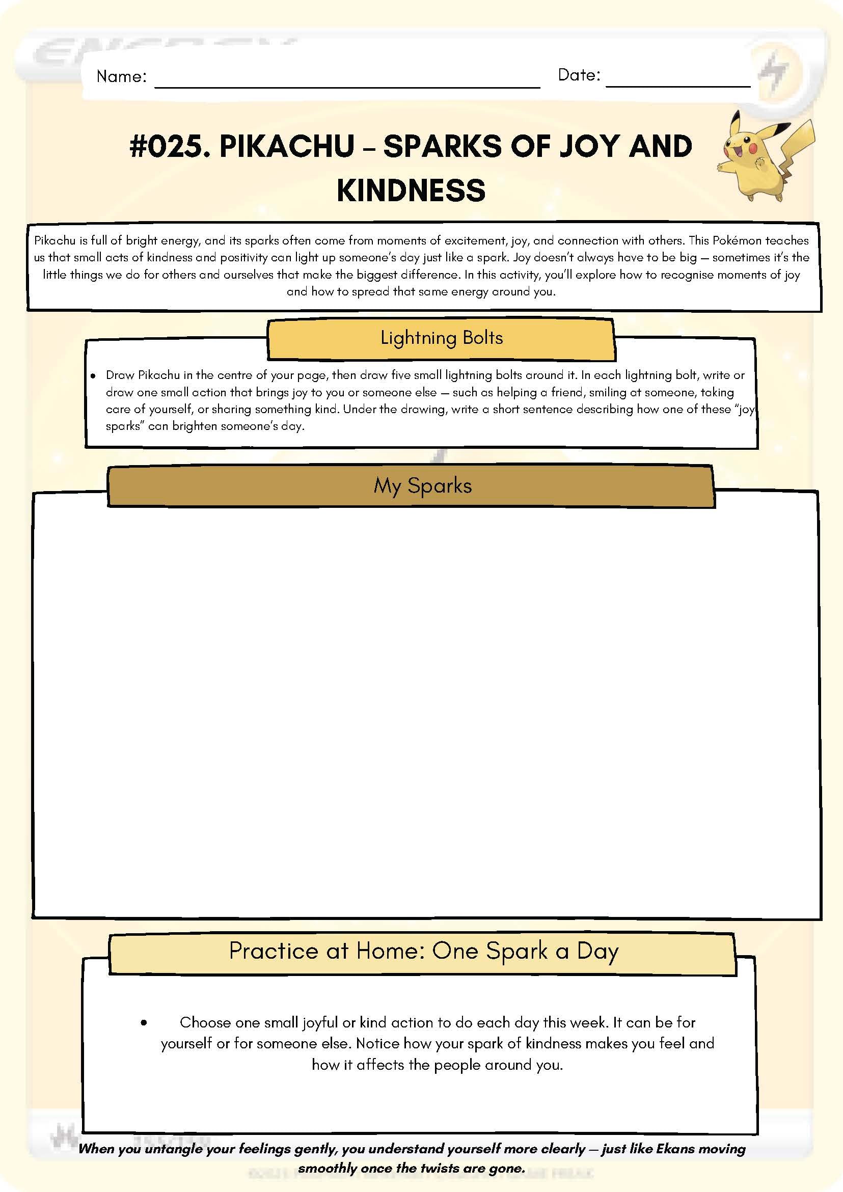 Pokémon SEL Worksheet: Pikachu – Sparks of Joy and Kindness (SEL Resource #025) Classroom Resources for Kids