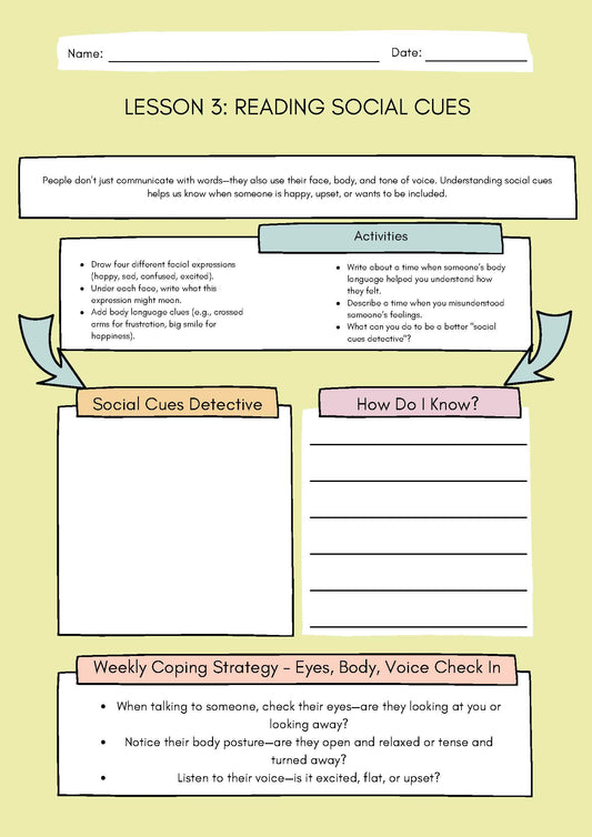 3. Reading Social Cues (Social Skills Worksheet) Classroom Resources for Kids
