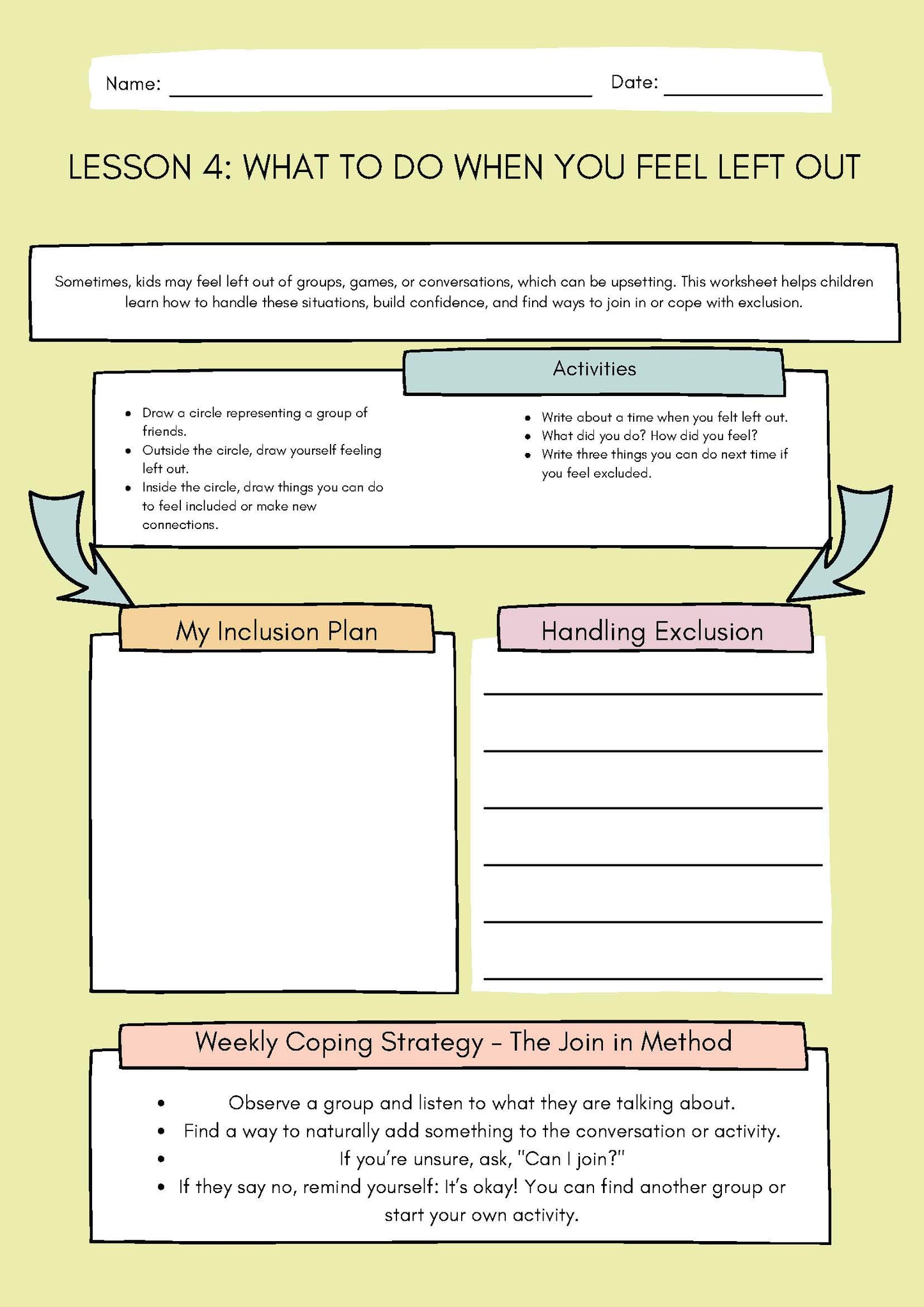 4. What to do when you feel left out (Social Skills Worksheets) Classroom Resources for Kids