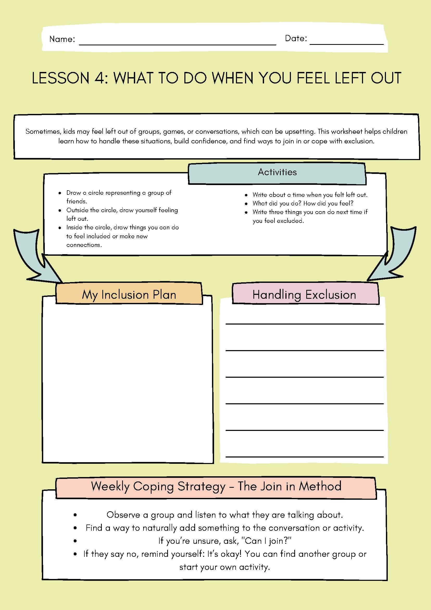 4. What to do when you feel left out (Social Skills Worksheets) Classroom Resources for Kids