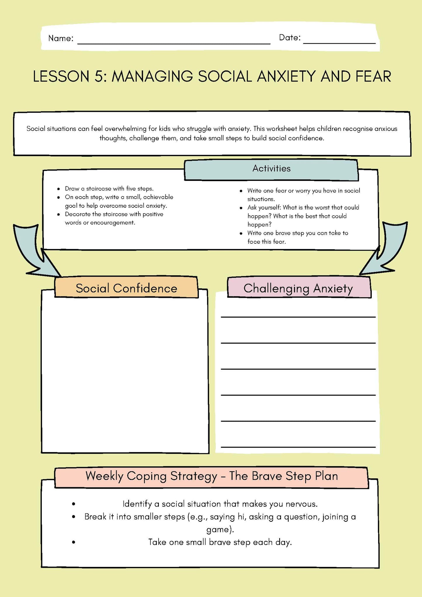 5. Managing Social Anxiety and Fear (Social Skills Worksheet) Classroom Resources for Kids