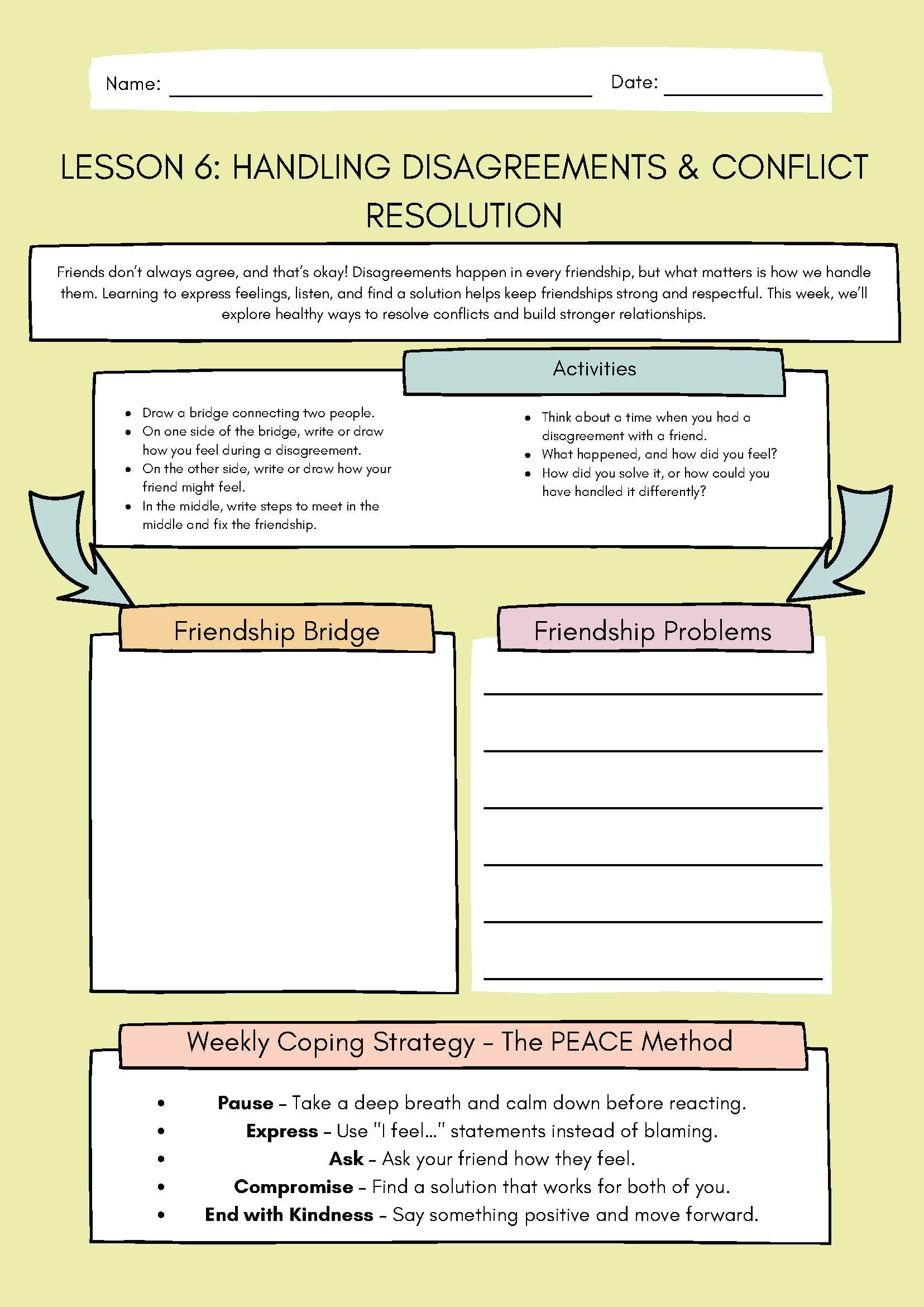 6. Handling Disagreements & Conflict Resolution (Social Skills Worksheet) Classroom Resources for Kids