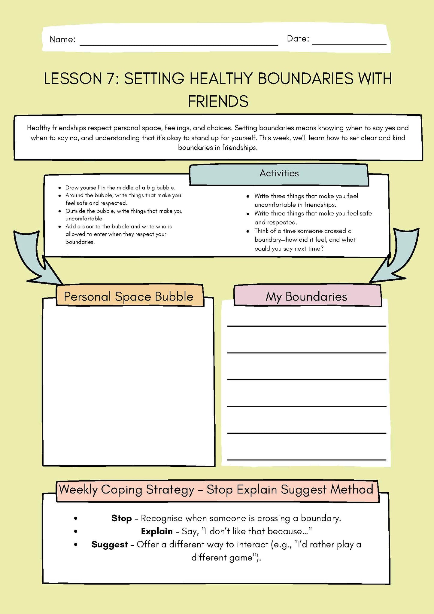 7. Setting Healthy Boundaries with Friends (Social Skills Worksheet) Classroom Resources for Kids