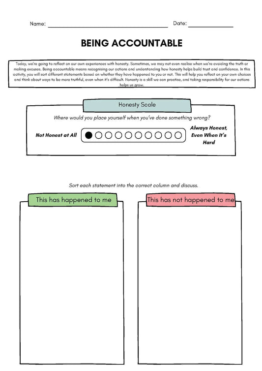 Being Accountable – A Self-Reflection Activity on Honesty Classroom Resources for Kids