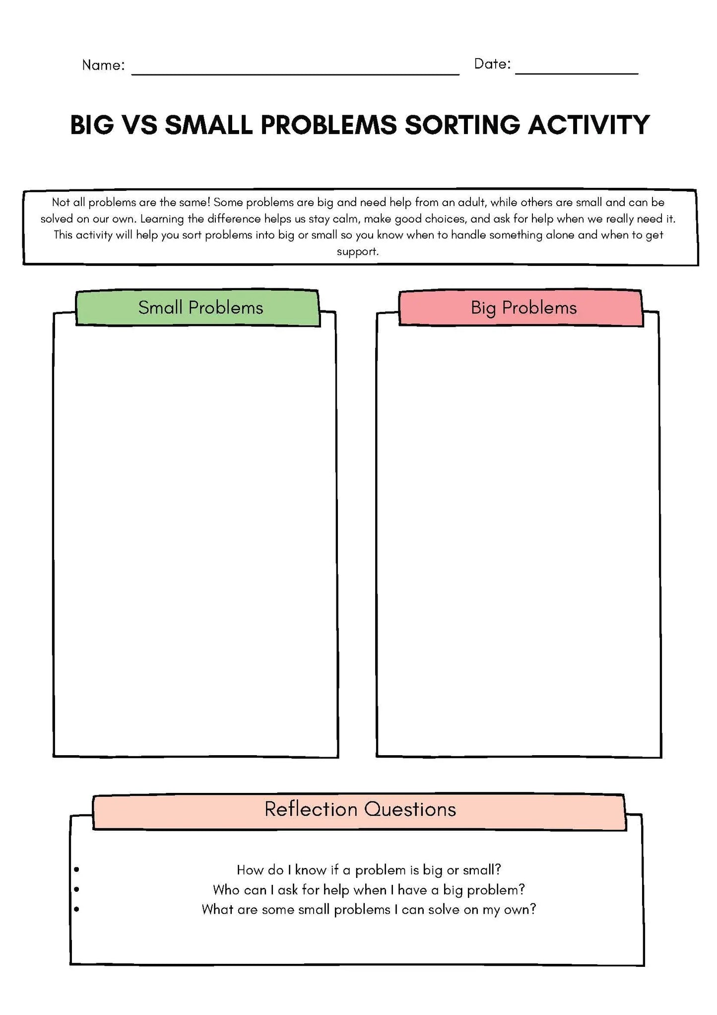 Big vs. Small Problems Sorting Activity Classroom Resources for Kids