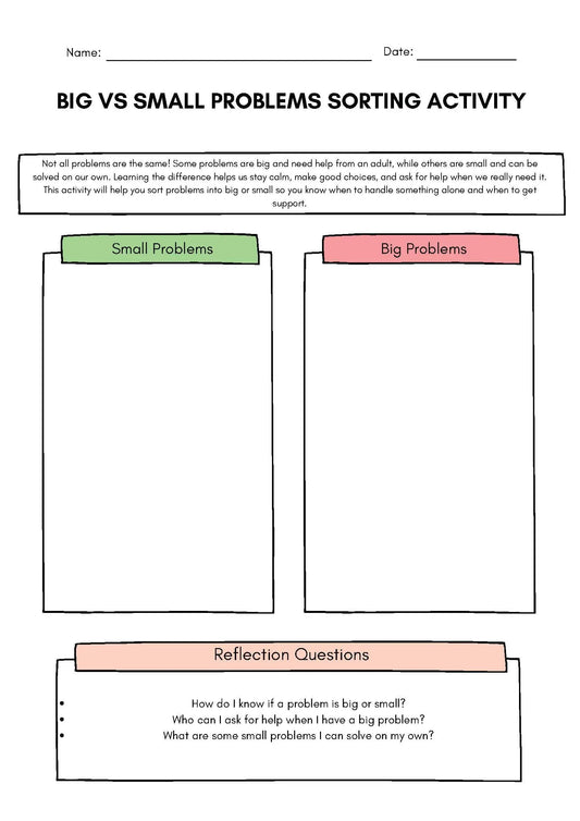 Big vs. Small Problems Sorting Activity Classroom Resources for Kids