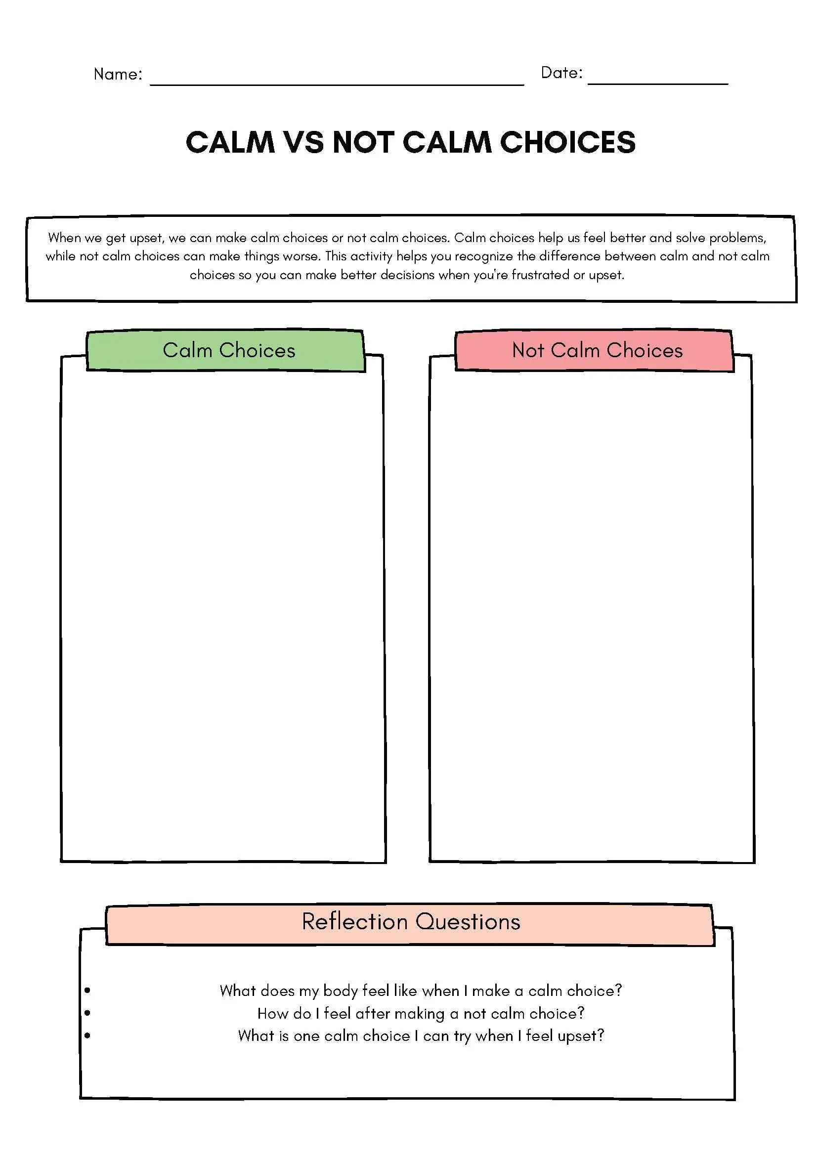 Calm vs. Not Calm Choices Sorting Activity Classroom Resources for Kids