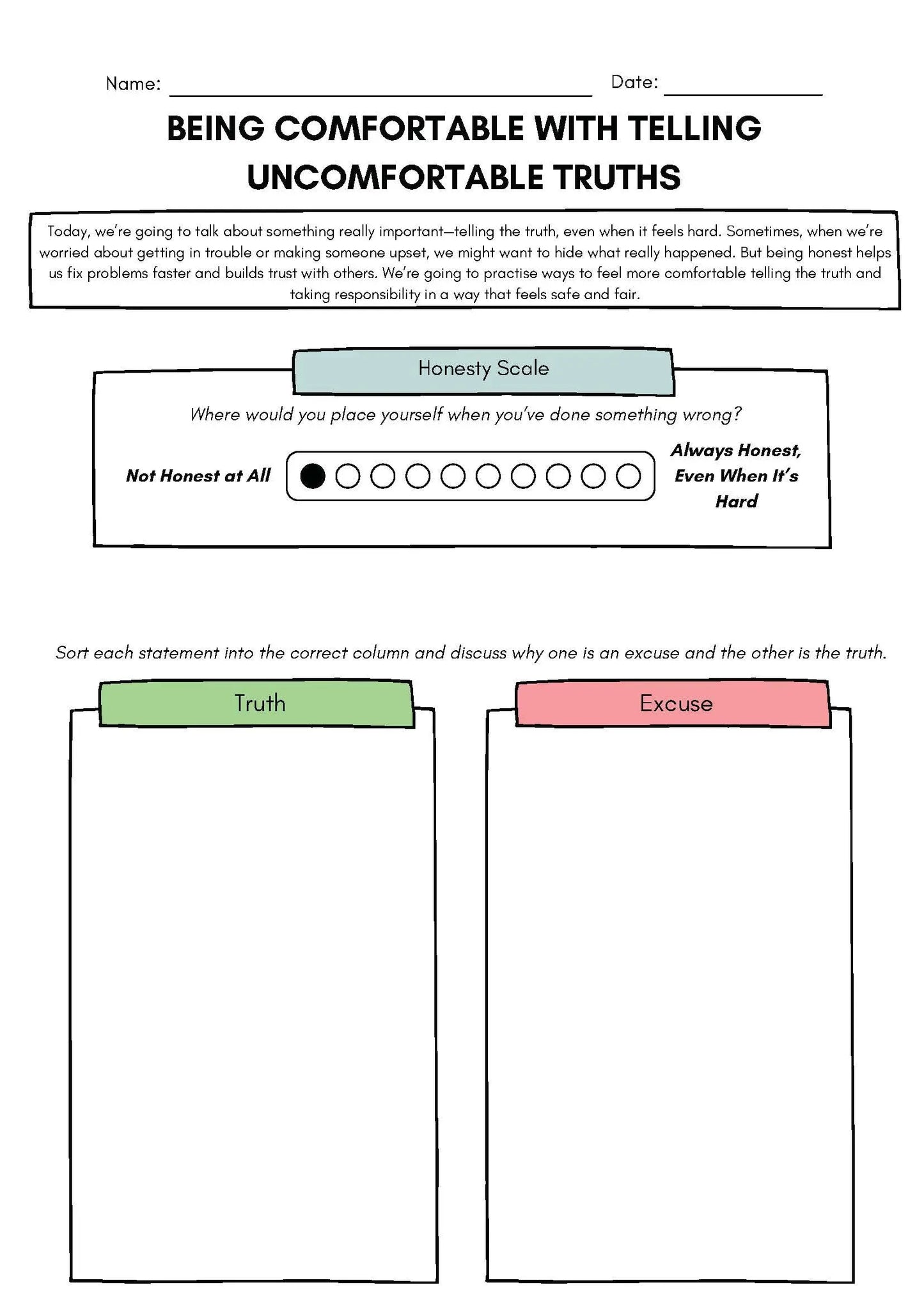 Being Comfortable with Telling Uncomfortable Truths – Honesty & Accountability Classroom Resources for Kids