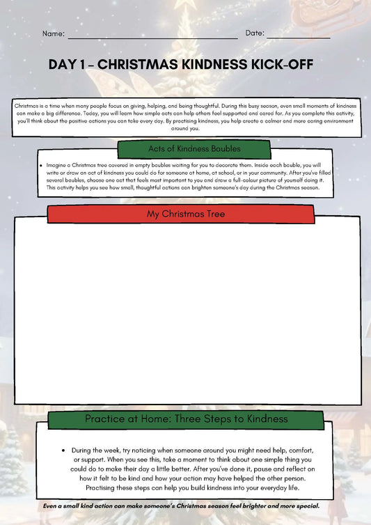 Christmas SEL Advent Calendar - 25 Days of Wellbeing Worksheets Complete Bundle Classroom Resources for Kids