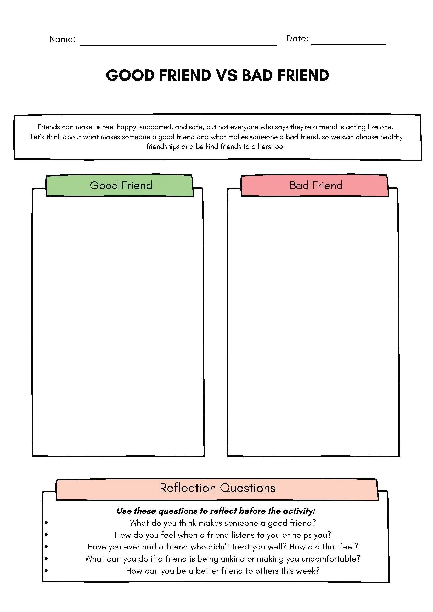 Good Friend vs Bad Friend – Social Skills & Friendship Sorting Activity Classroom Resources for Kids