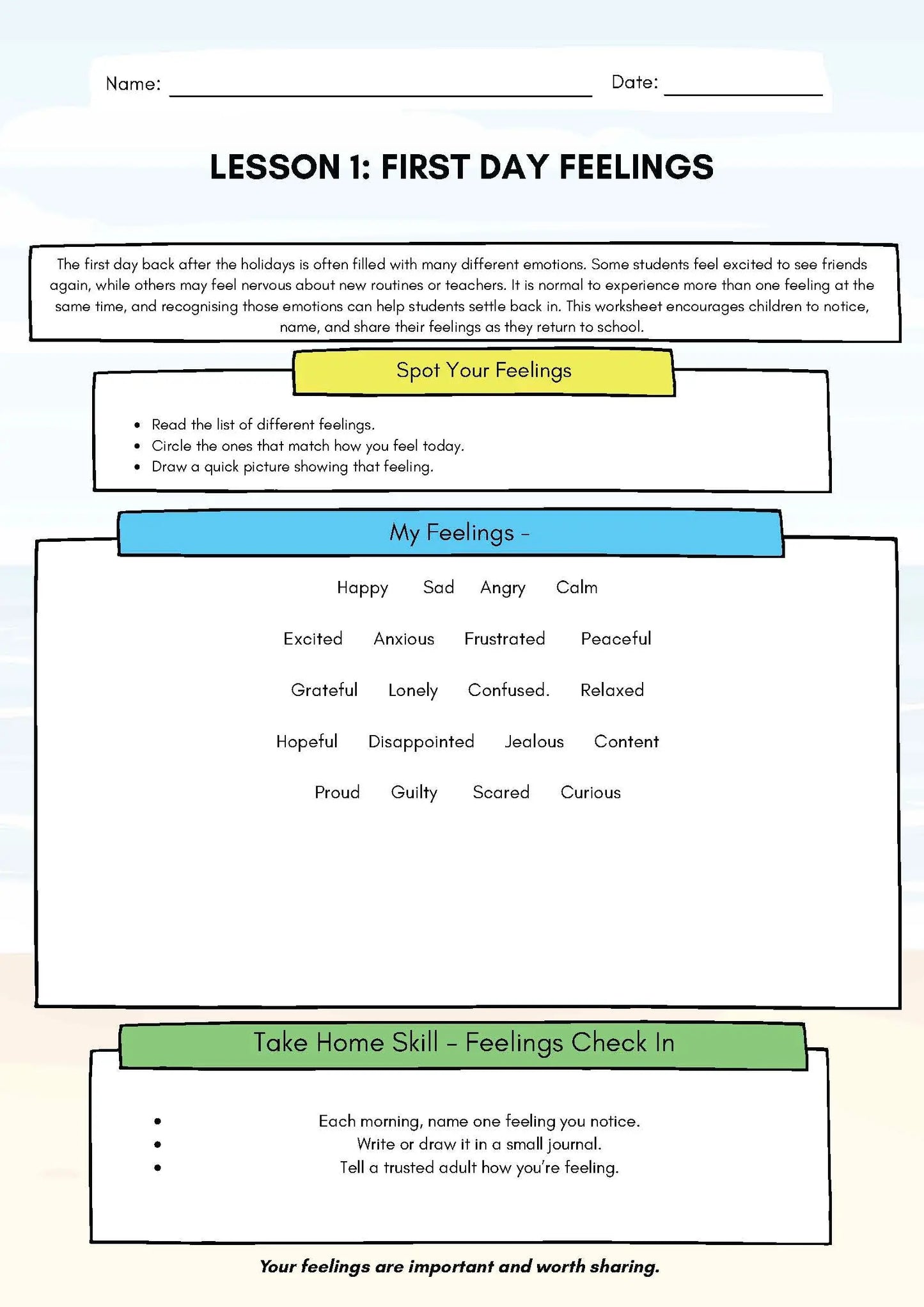 Back to School SEL 10-Worksheet Bundle – Helping Kids Transition After Summer Classroom Resources for Kids
