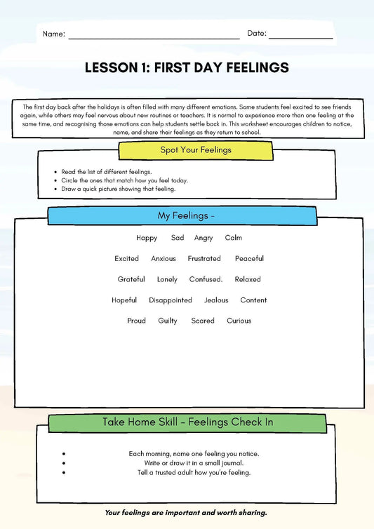 Back to School SEL 10-Worksheet Bundle – Helping Kids Transition After Summer Classroom Resources for Kids