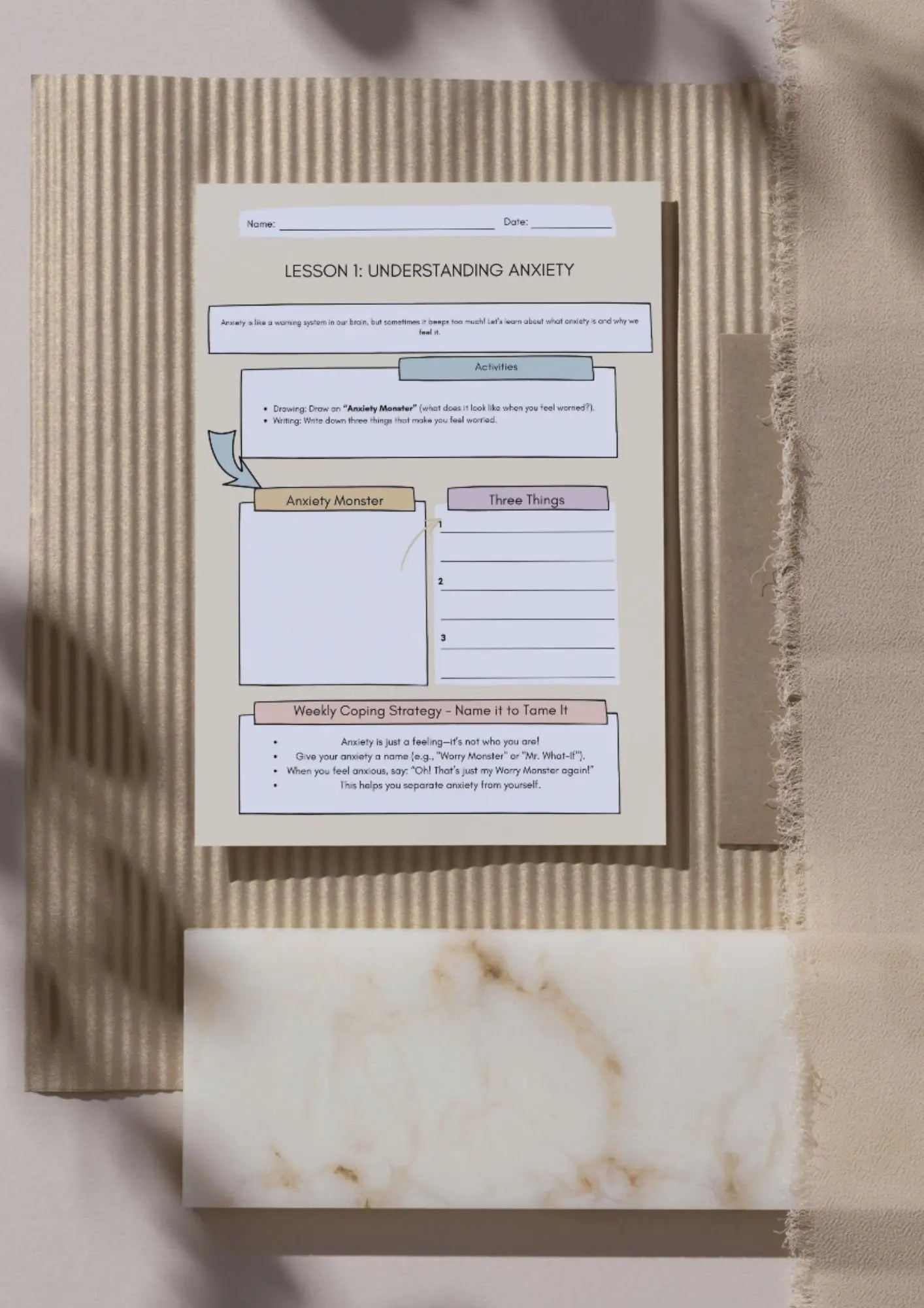 Complete Anxiety Workbook for Kids – 10 Printable Worksheets (ACT for kids) Classroom Resources for Kids