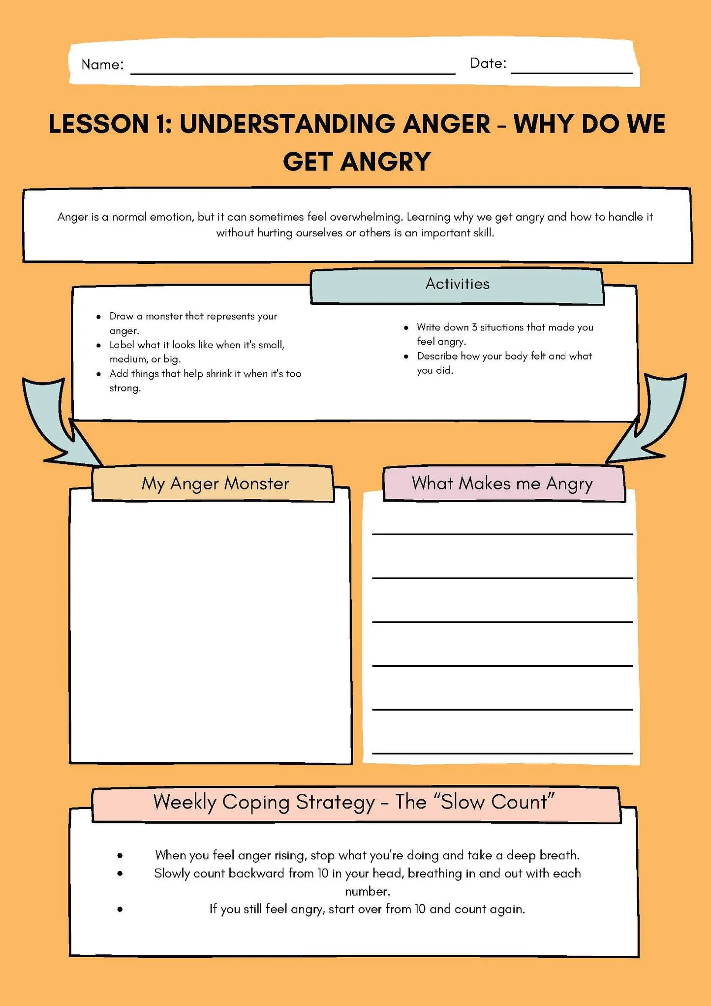 Anger Management and Self-Control Workbook Bundle Classroom Resources for Kids