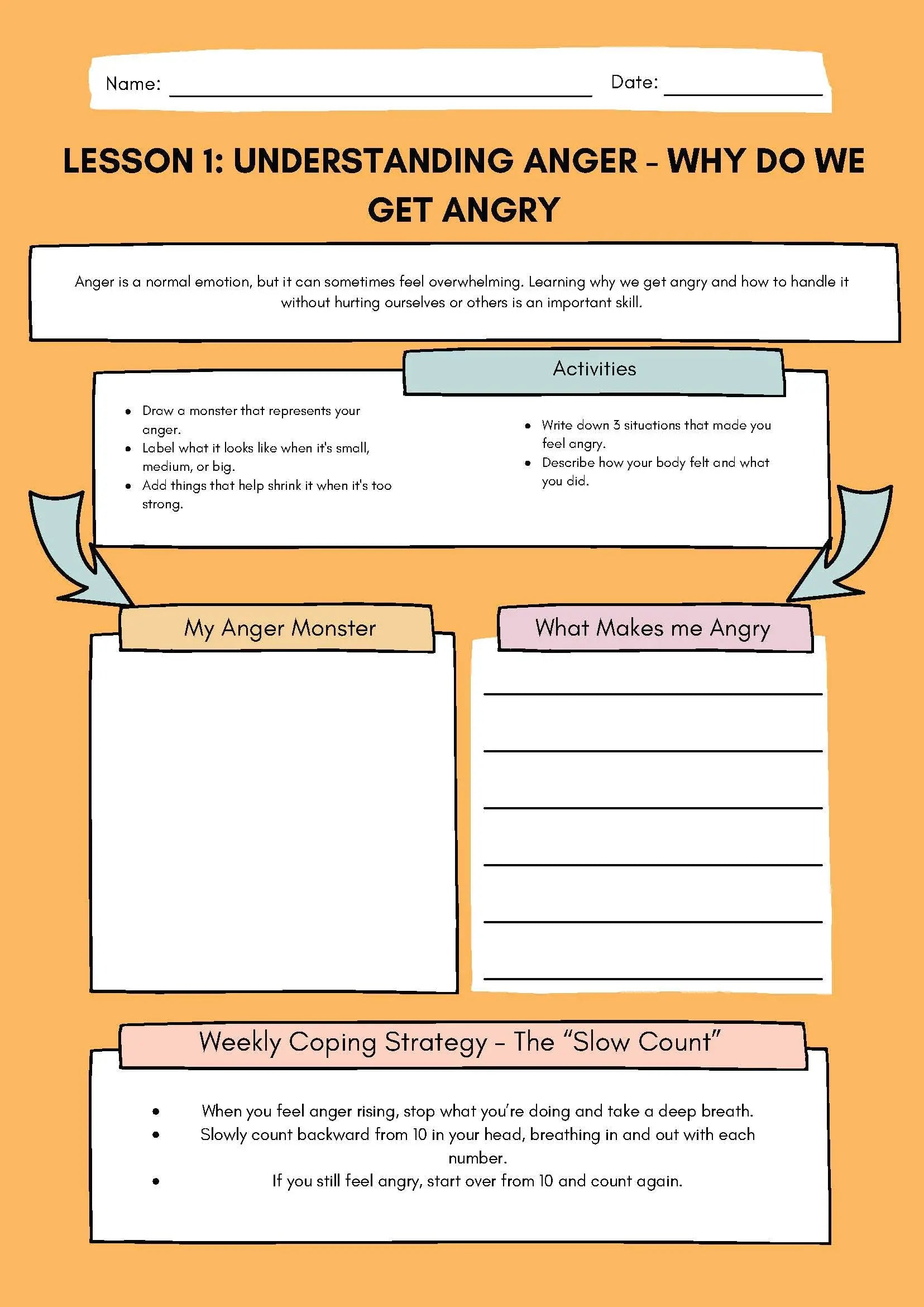 Anger Management and Self-Control Workbook Bundle Classroom Resources for Kids