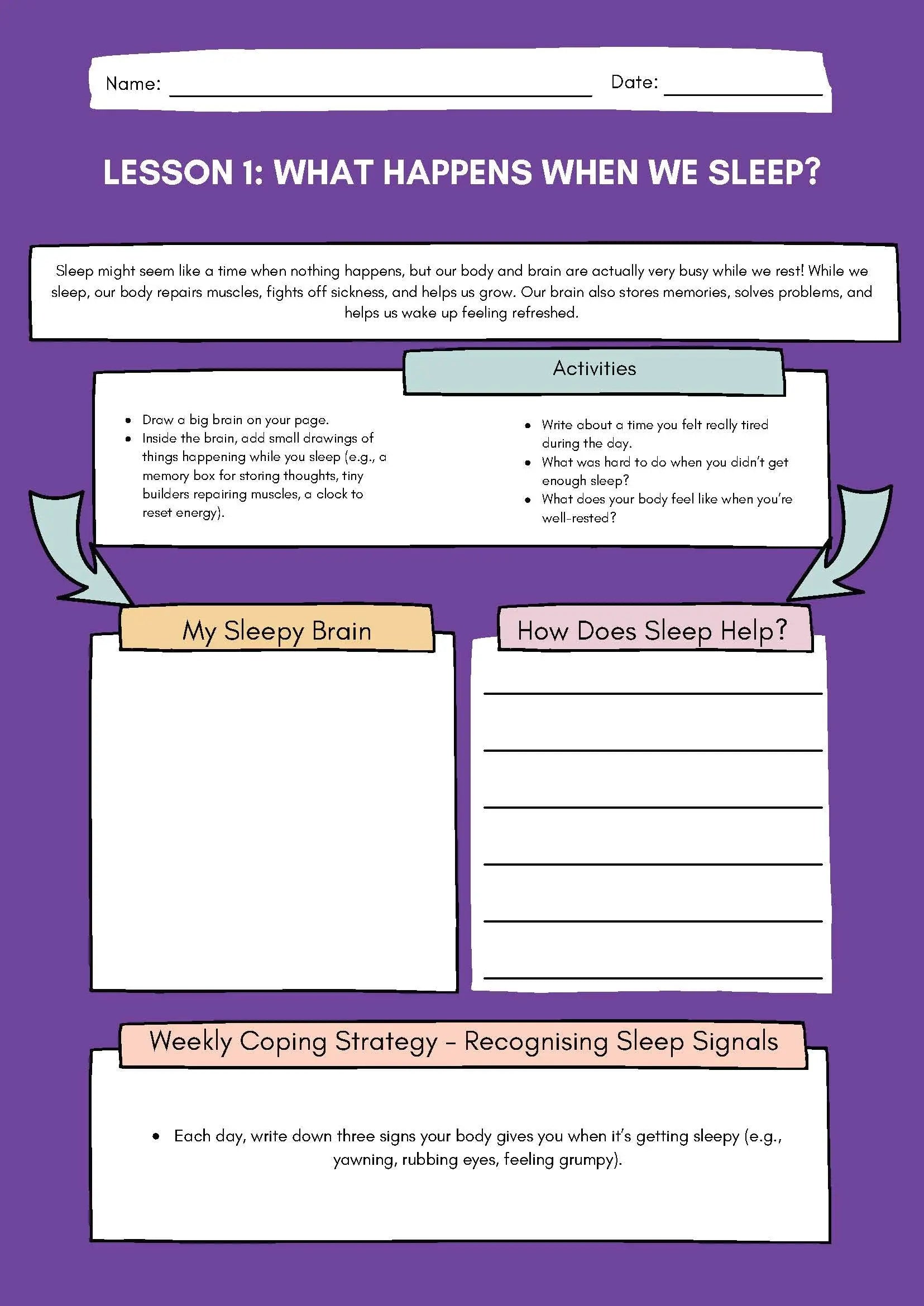 Sleep Hygiene Full Workbook - 10 Worksheets Classroom Resources for Kids
