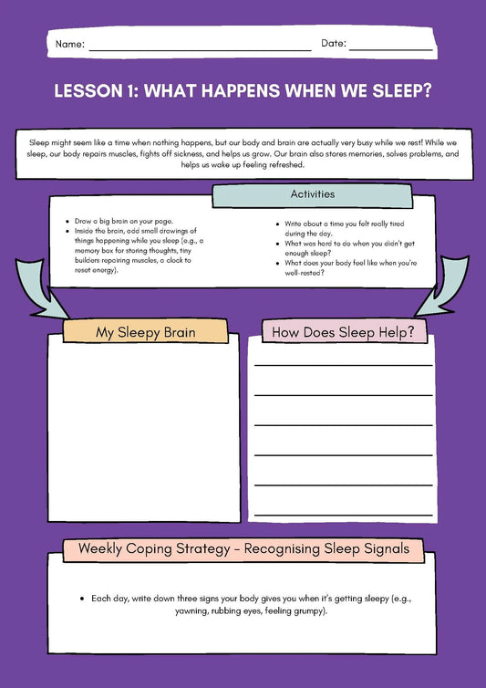 Sleep Hygiene Full Workbook - 10 Worksheets Classroom Resources for Kids
