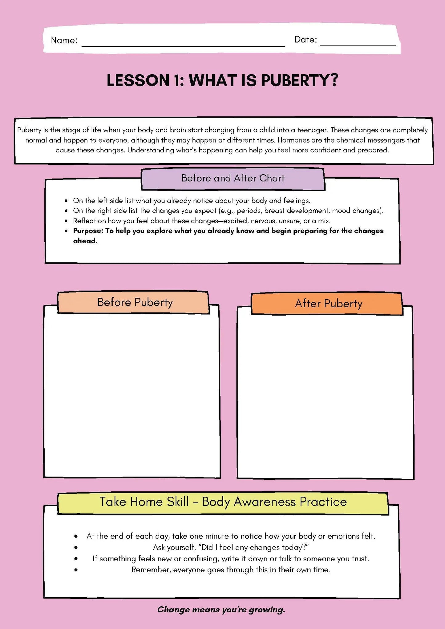 Puberty Workbook for Girls – Complete 10-Worksheet Pack Classroom Resources for Kids