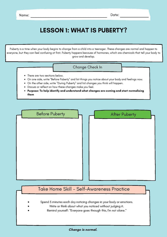 Puberty Workbook for Boys – 10 Printable Worksheets Classroom Resources for Kids