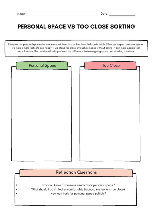 Personal Space vs. Too Close Sorting Activity Classroom Resources for Kids