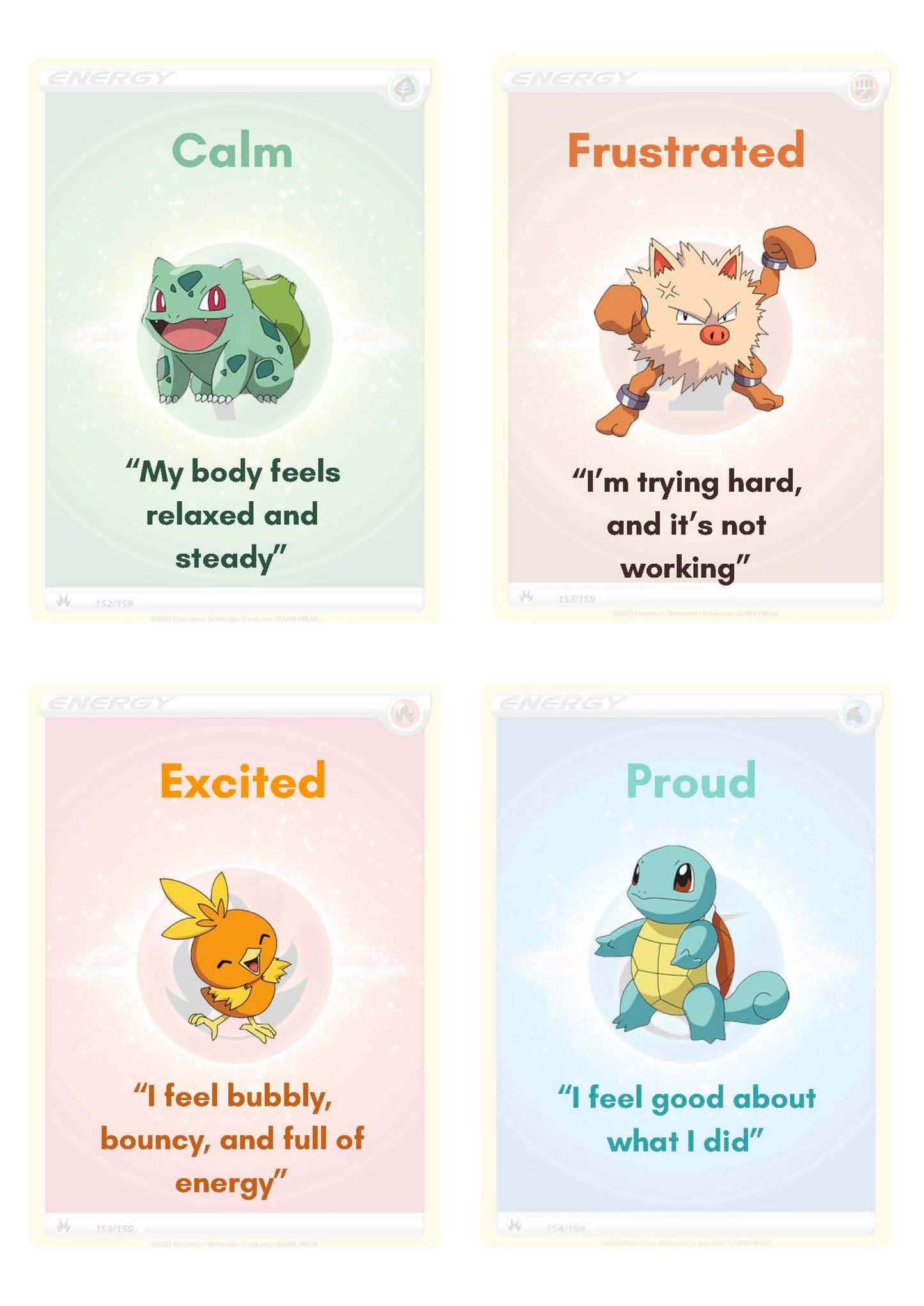 Pokémon Emotion Cards – 2 Page Set (Zones of Regulation Inspired) Classroom Resources for Kids