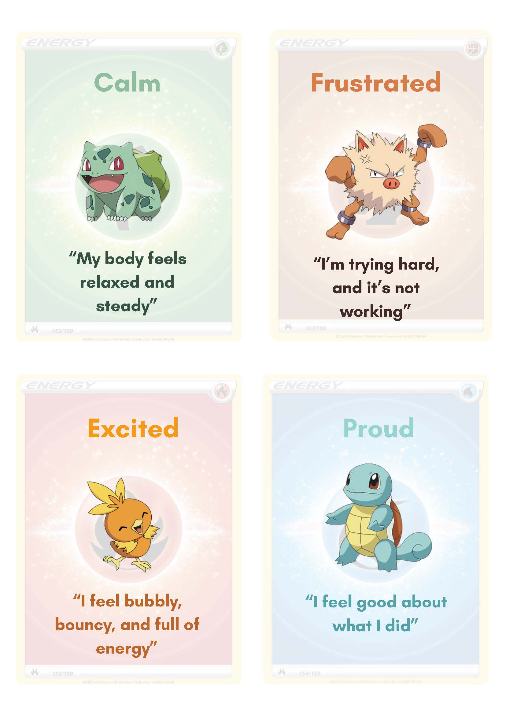 Pokémon Emotion Cards – 2 Page Set (Zones of Regulation Inspired) Classroom Resources for Kids