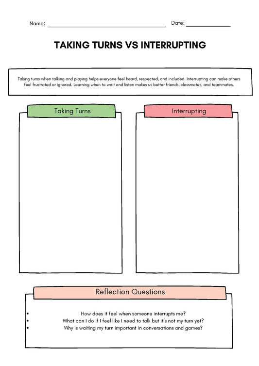 Taking Turns vs. Interrupting Sorting Activity Classroom Resources for Kids