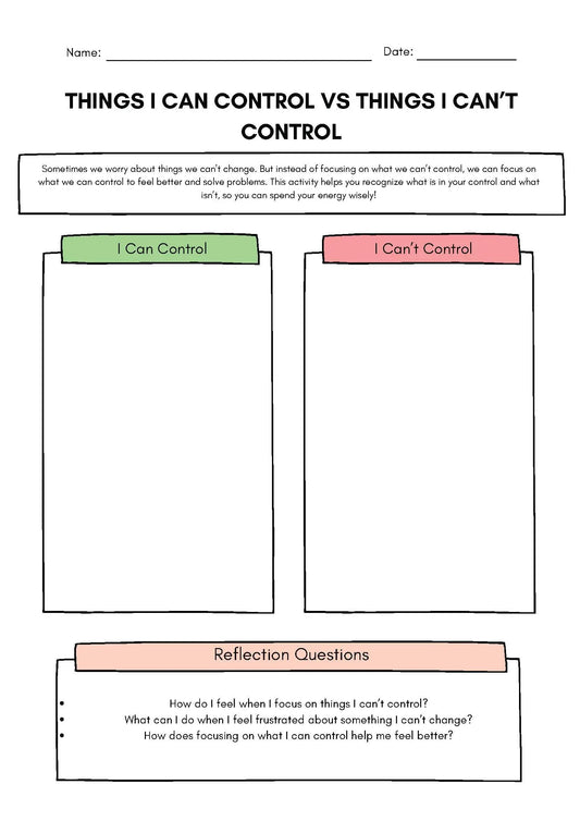 Things I Can Control vs. Things I Can’t Control Sorting Activity Classroom Resources for Kids